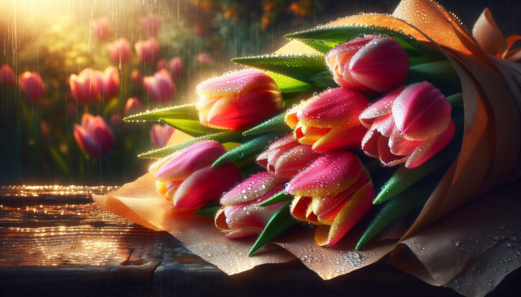 Секреты поймать блики весенние тюльпаны — под дождем, с акцентом на упаковку