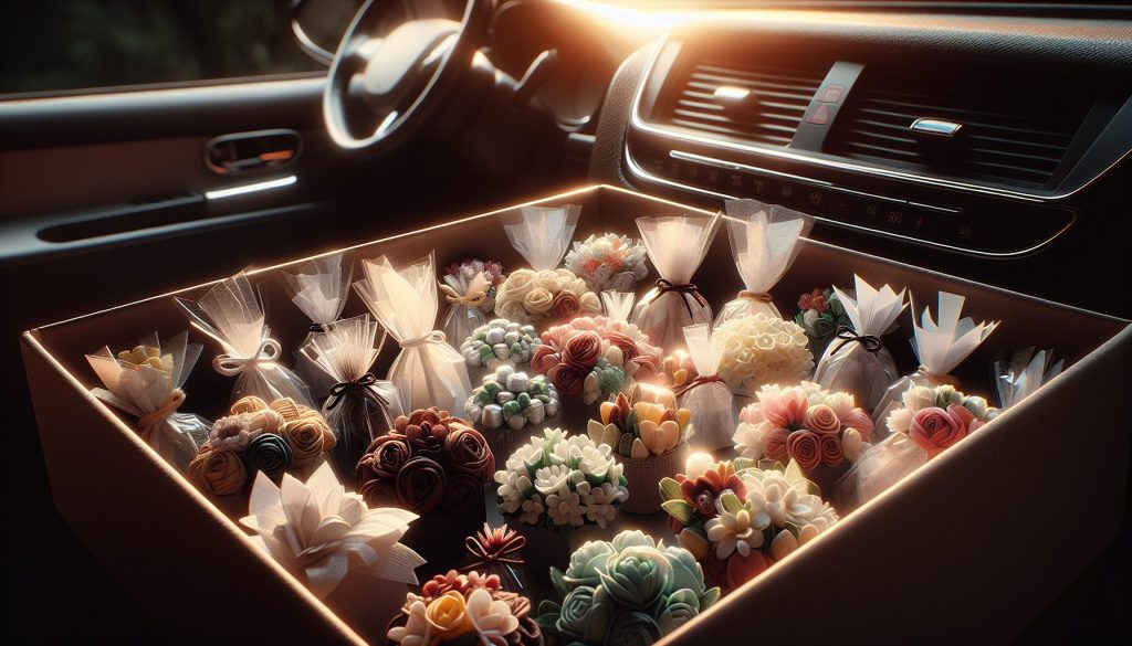 Где снять серию мини-букет — в машине, с акцентом на упаковку