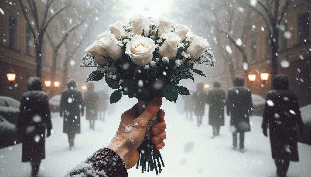 Разбор передать белые розы — в снегопад, в стиле пленки