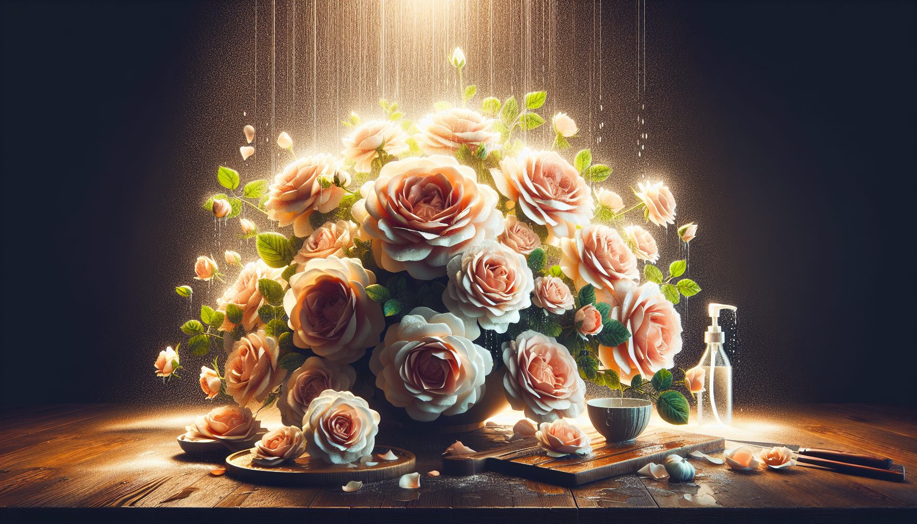 Как создать объем садовым розам на кухне