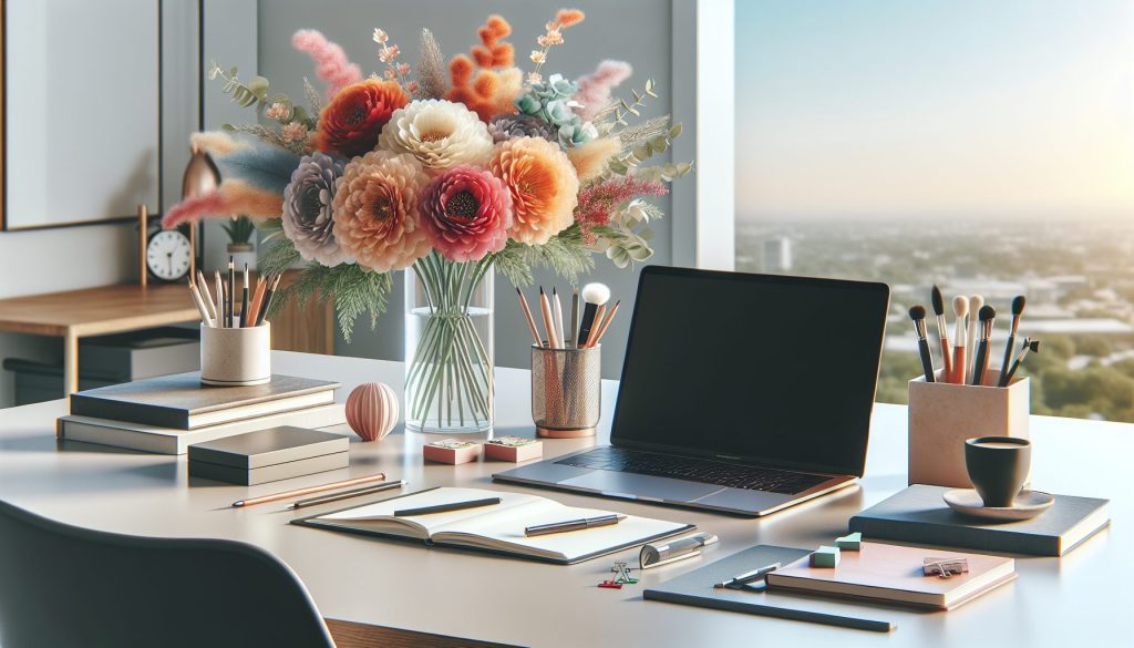 Букет в рабочем кадре: как украсить рабочее место для фото без хаоса