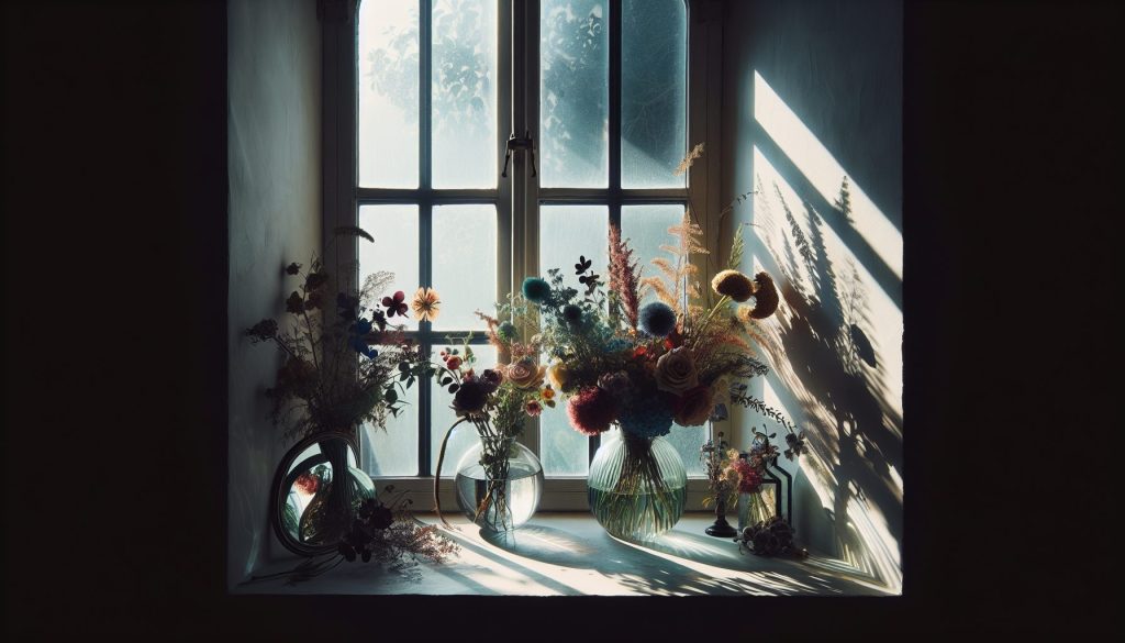 Идеи фото с букетом у окна: игра отражений и силуэтов