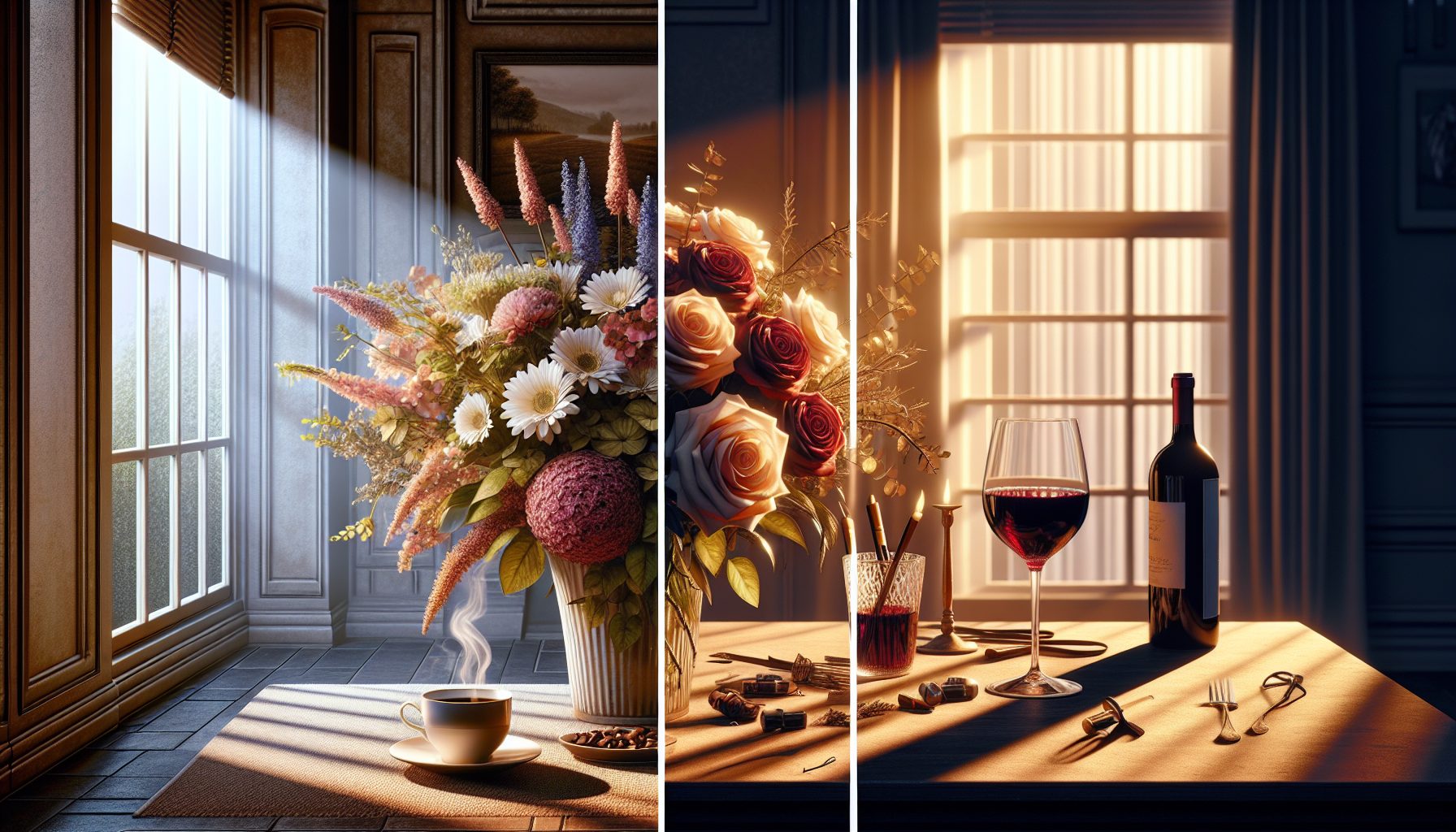 Букет в интерьере: утро кофе, вечер вина