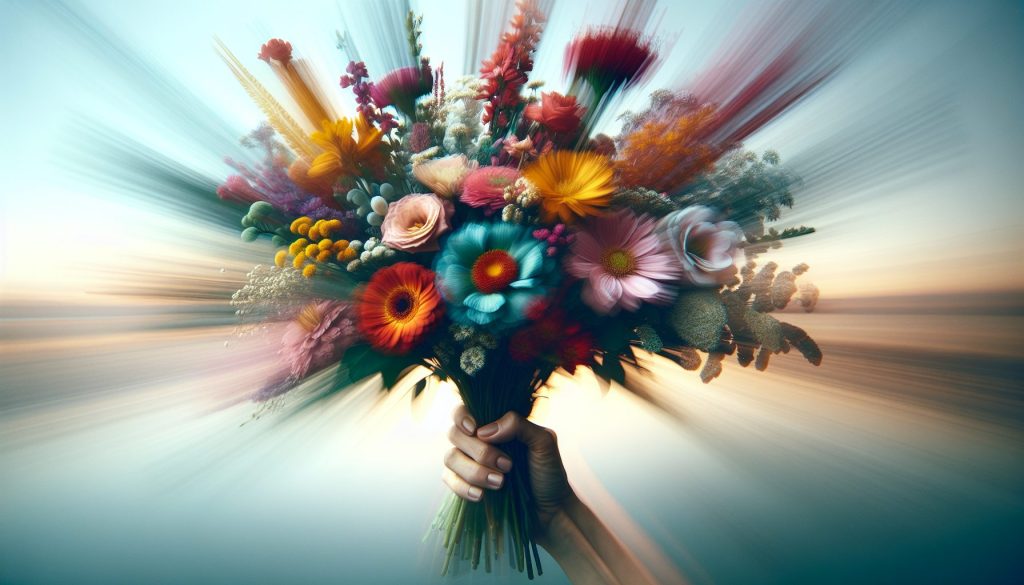 Цветы в движении: идеи динамичных кадров с букетом в руках