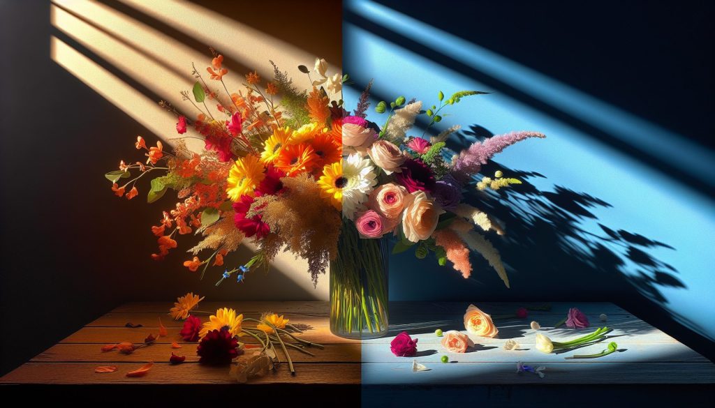 Свет и тень: как утро и вечер по-разному показывают один и тот же букет