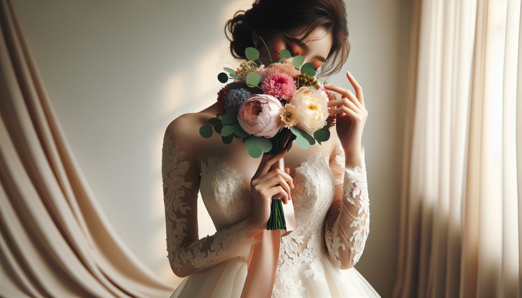 3. Поза с букетом у лица