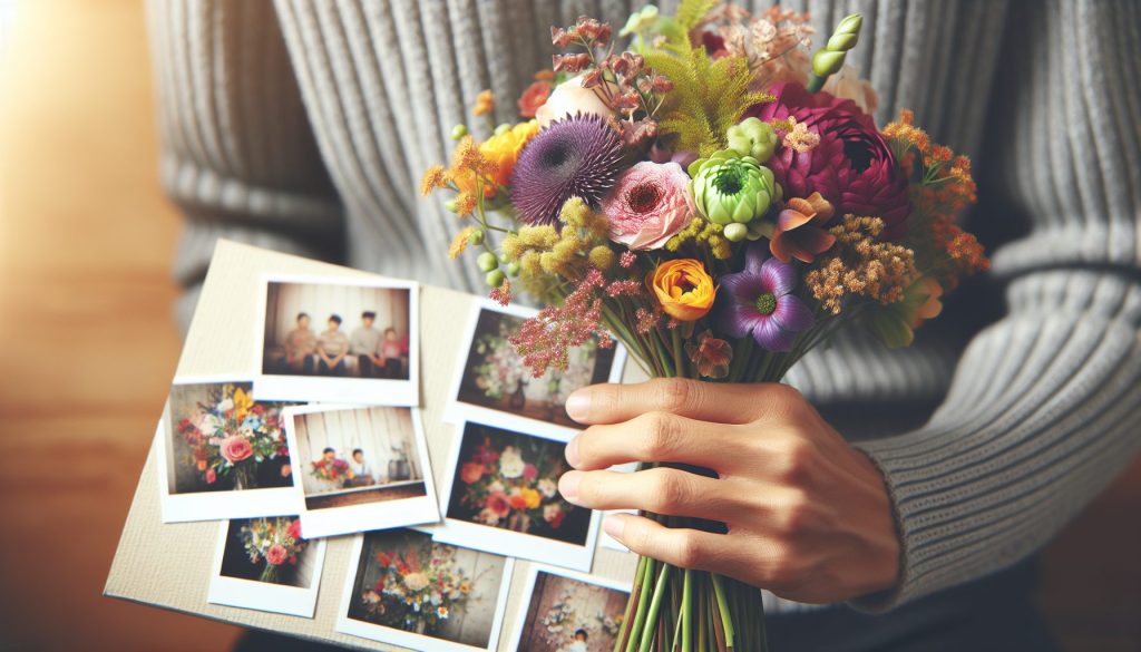 Букет и детские руки: нежные детали для семейных фотокниг
