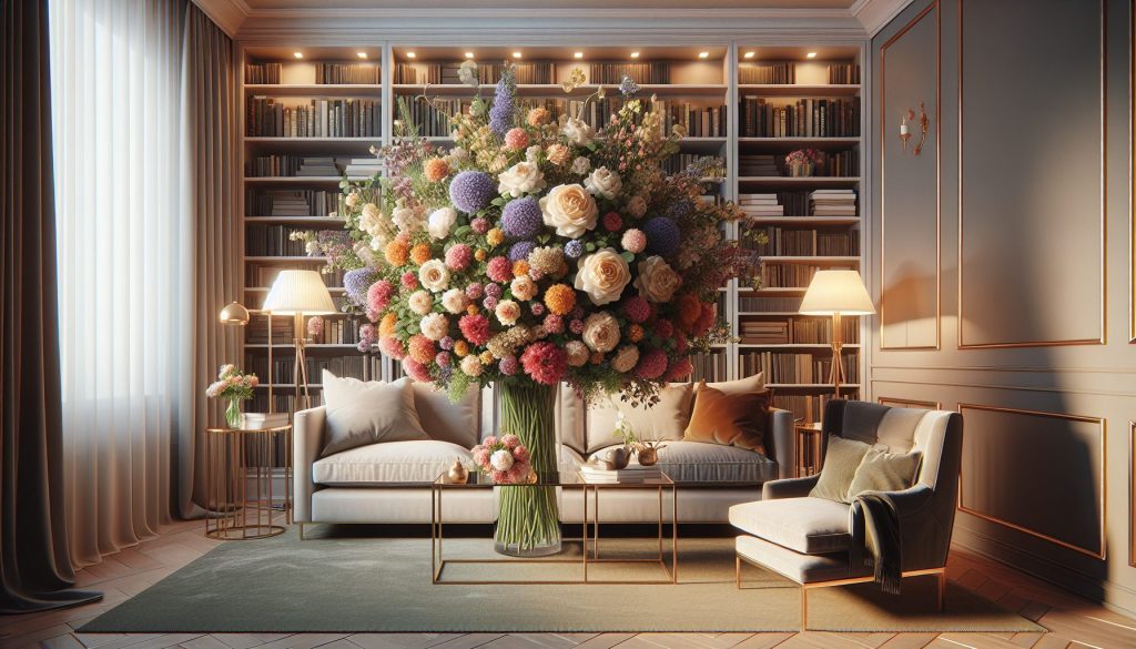 Фотобукет в интерьере: как вписать цветы в кадр с диваном, книжными полками и лампами